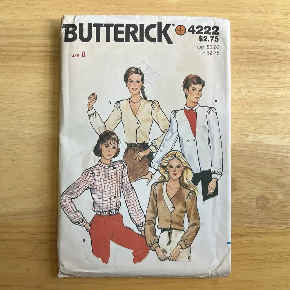 Vintage 1980s Butterick Sewing Pattern 4222 Blouses Size 8